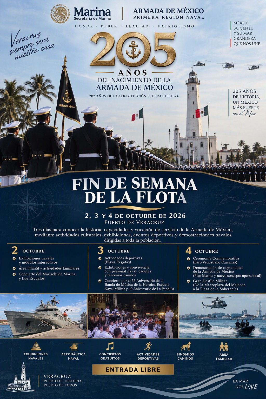 Marina conmemora 205 años del nacimiento de la Armada de México y 202 años de la Constitución Federal de 1824